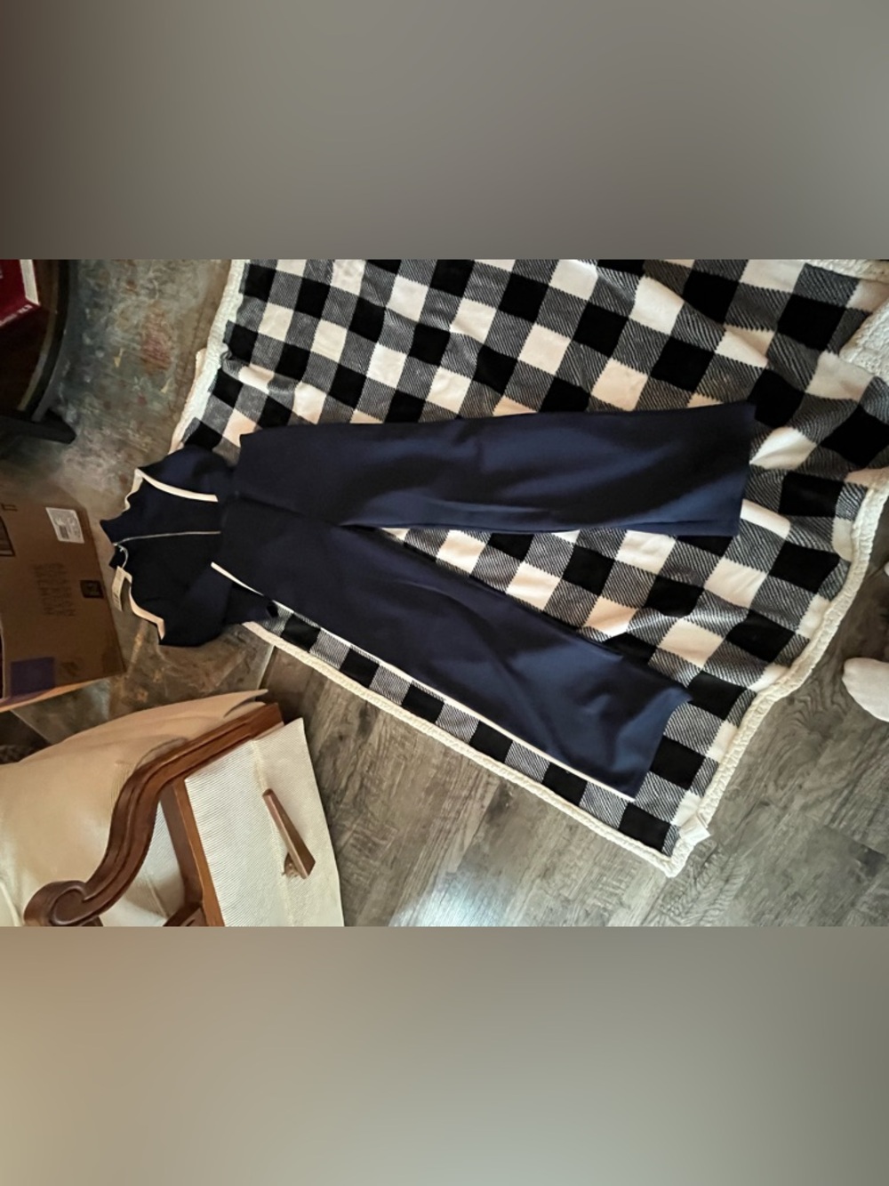 Tailored Navy Wide-Leg Jumpsuit with Contrast Piping